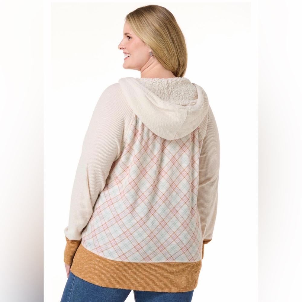 Cato Women’s Plus Size 26/28W Check Sherpa Trimmed Hoodie New - Picture 2 of 5